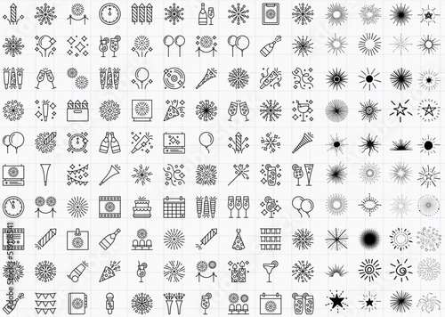 Celebration fireworks icon Confetti popper line icon set vector, filled flat sign, Vector Line Icons,Party,Birthday New Years Eve