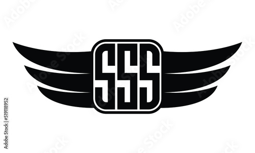 SSS three Letter wing minimalist creative concept icon eagle symbol professional logo design, Vector template