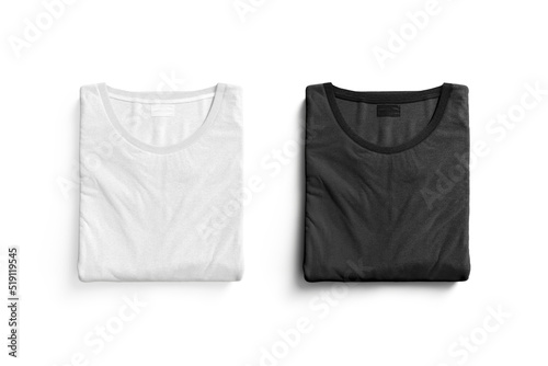 Blank black and white folded square t-shirt mockup, top view