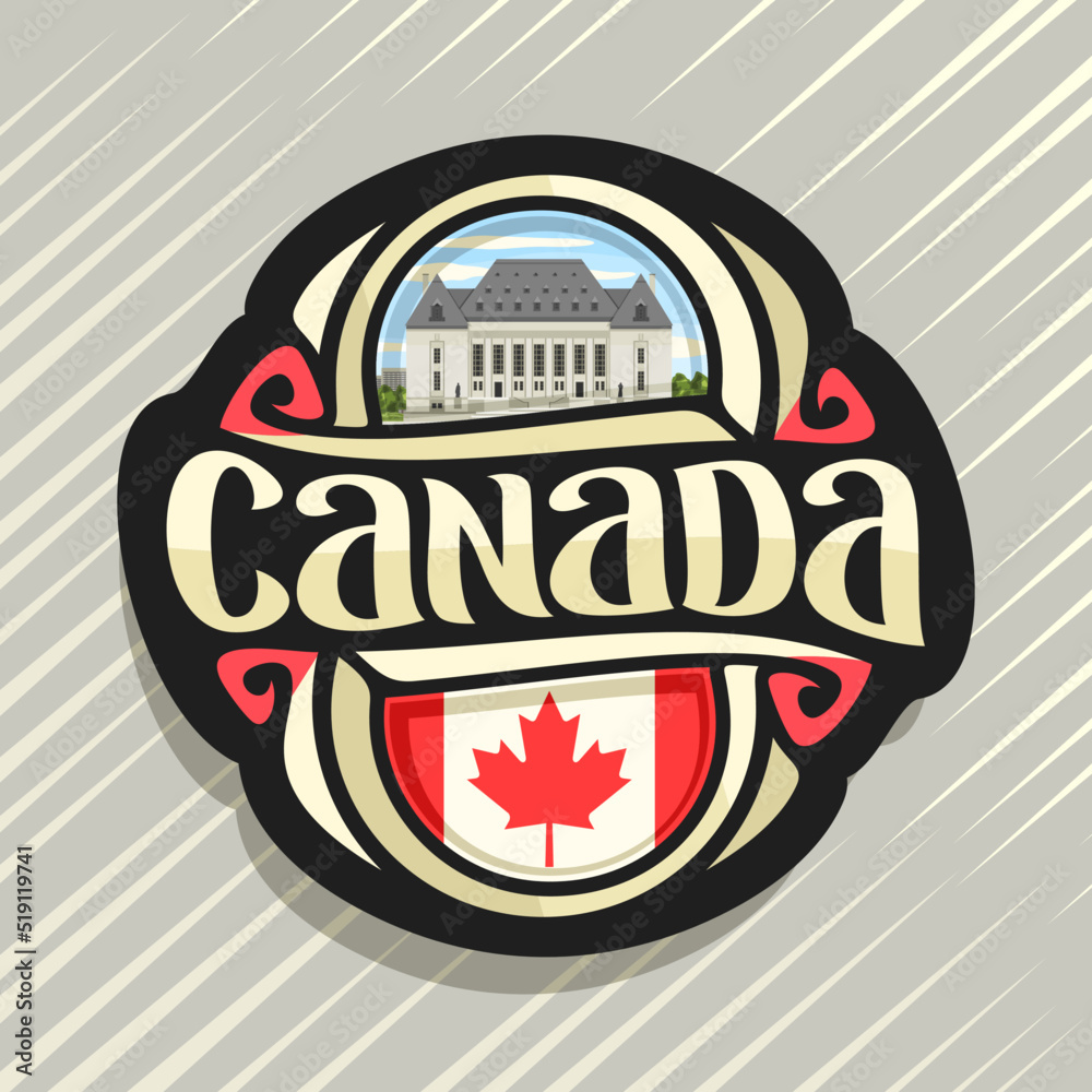 Vector logo for Canada country, fridge with canadian state flag