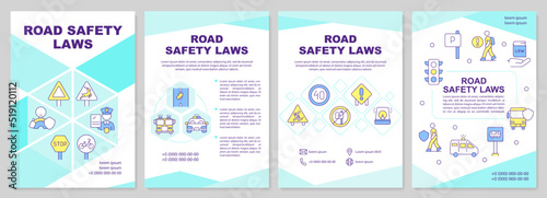 Road safety laws brochure template. Driving regulations. Leaflet design with linear icons. Editable 4 vector layouts for presentation, annual reports. Arial-Black, Myriad Pro-Regular fonts used