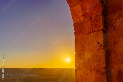 Sunset view of ancient gate, in the Nabataean city Avdat