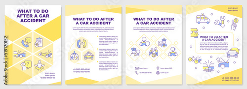 What to do after accident brochure template. Leaflet design with linear icons. Editable 4 vector layouts for presentation, annual reports. Arial-Black, Myriad Pro-Regular fonts used