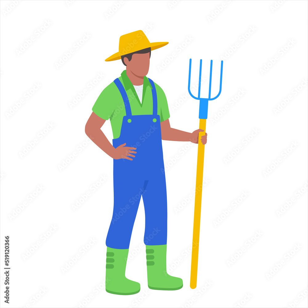 Afro black man farmer with pitchfork vector character Afro black man farmer with pitchfork vector character