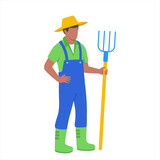 Afro black man farmer with pitchfork vector character
