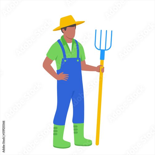 Afro black man farmer with pitchfork vector character