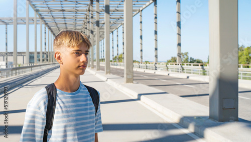Photography Portrait of a teenager and Exterior architecture design of the international public airport building