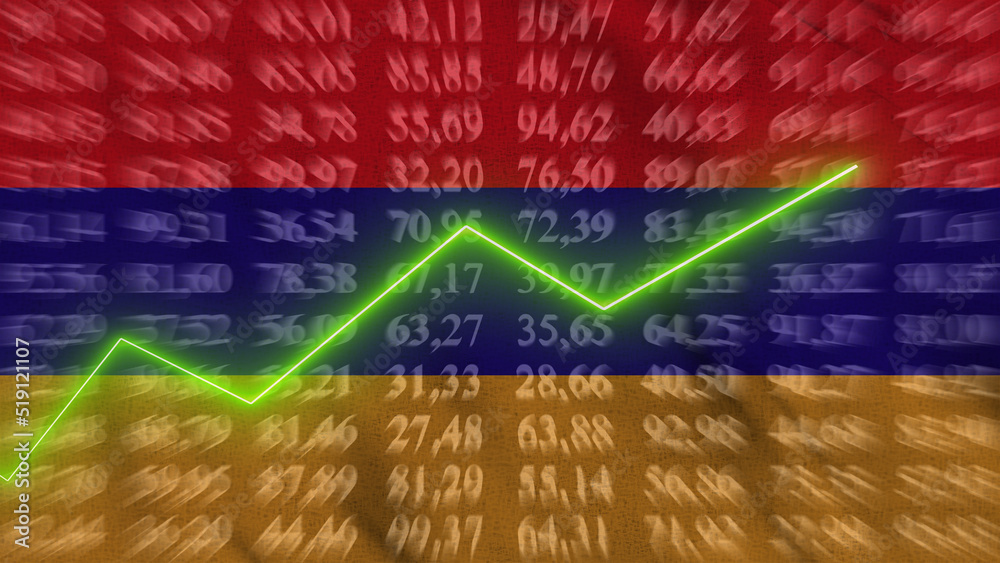 Obraz premium Armenia financial growth, Economic growth, Up arrow in the chart against the background flag