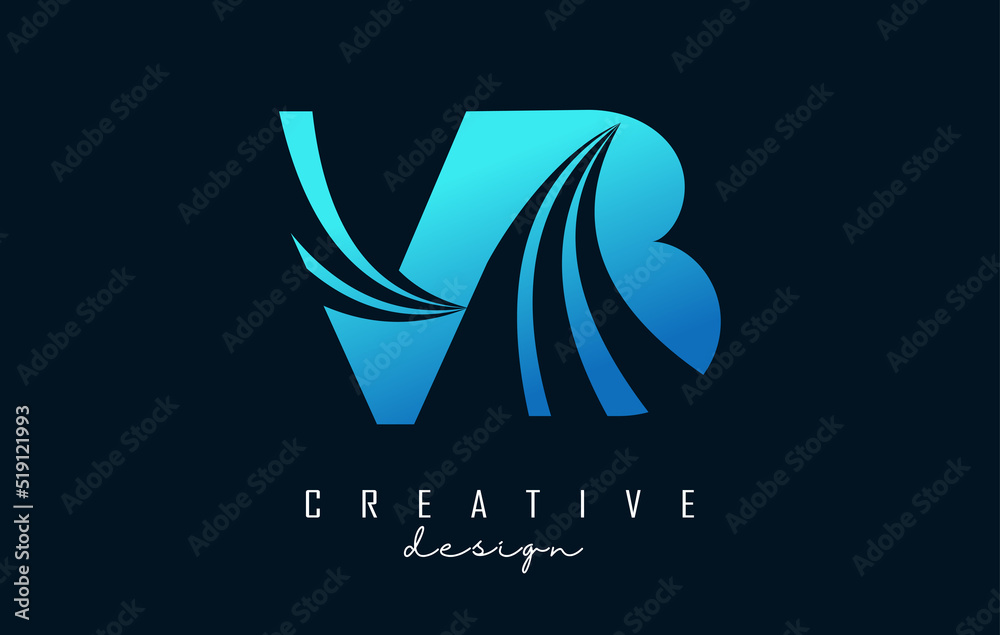 Creative blue letters VB v b logo with leading lines and road concept design. Letters with geometric design.