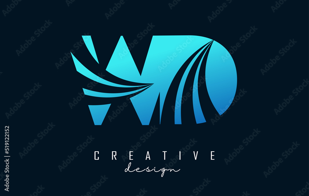 Creative blue letters WD w d logo with leading lines and road concept design. Letters with geometric design. Creative blue letters WD w d logo with leading lines and road concept design. Letters with geometric design.