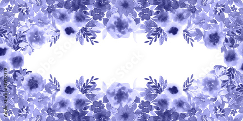 Floral purple pattern for packaging, invitation, business card, banner, booklet, advertising. A frame of roses and leaves painted with Chinese gilded ink and watercolor