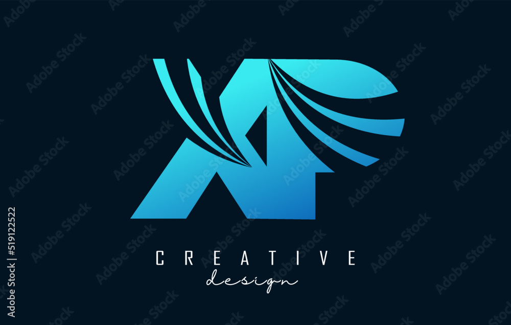 Fototapeta premium Creative blue letters XP x p logo with leading lines and road concept design. Letters with geometric design.