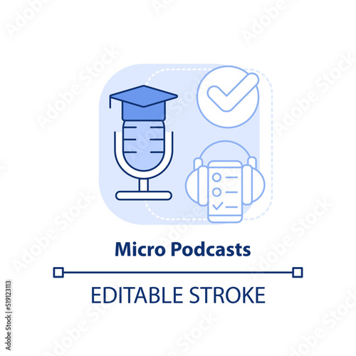 Micro podcasts light blue concept icon. Delivery microlearning option abstract idea thin line illustration. Audio content. Isolated outline drawing. Editable stroke. Arial  Myriad Pro-Bold fonts used