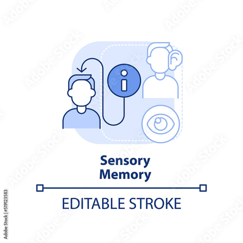 Sensory memory light blue concept icon. Microlearning step abstract idea thin line illustration. Listening, viewing skills. Isolated outline drawing. Editable stroke. Arial, Myriad Pro-Bold fonts used