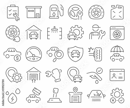 Auto service line icons collection. Thin outline icons pack. Vector illustration eps10