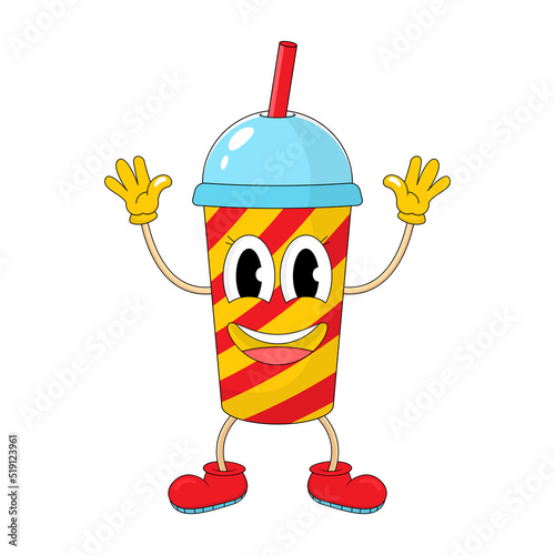 
Happy smiling soda fast food character cartoon character with arms and legs isolated on white background