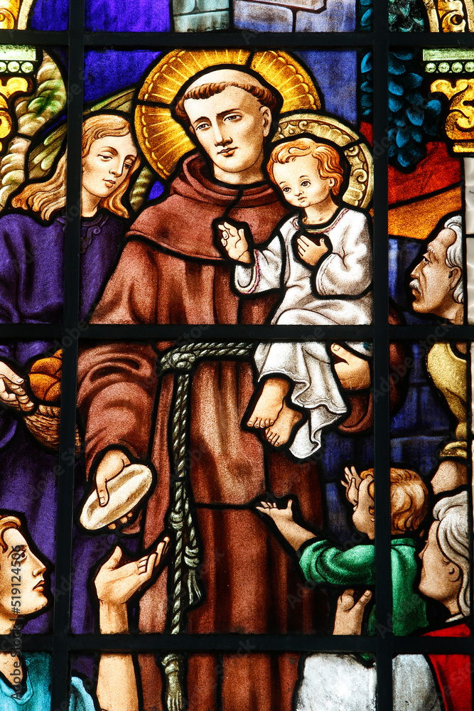 Saint Anthony stained glass in Imaculada Conceiaon da Mae de Deus's church, Salvador