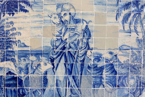 Leinwand Poster Azulejo in Bonfim church : Jesus the good shepherd