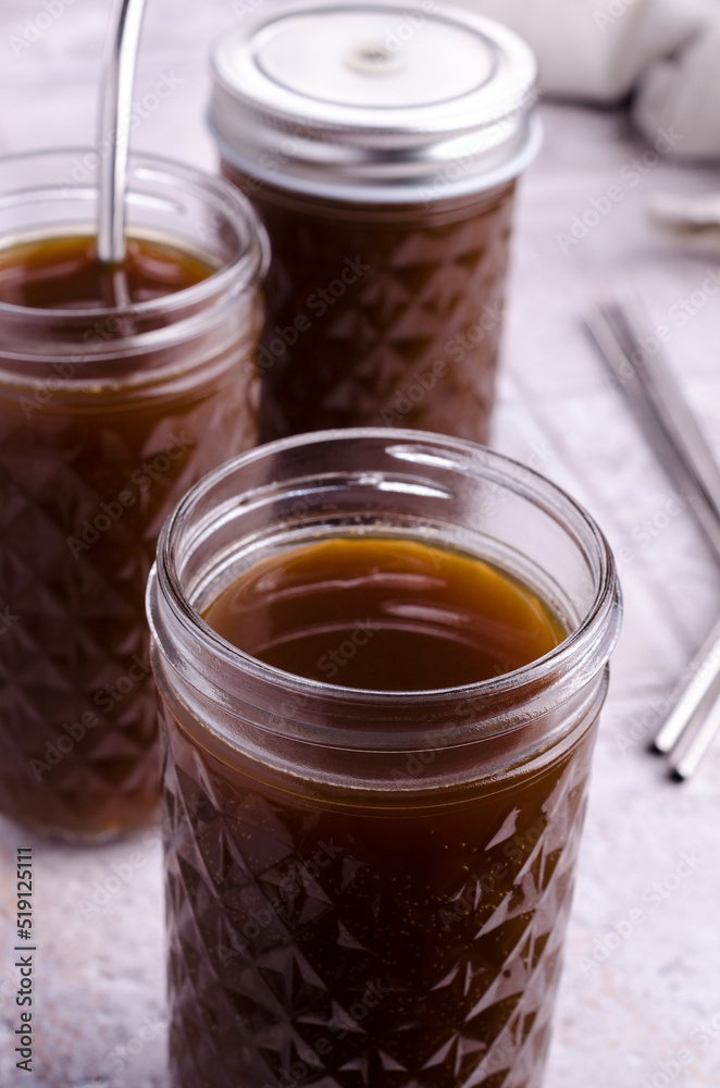 Brown carbonated drink in glass