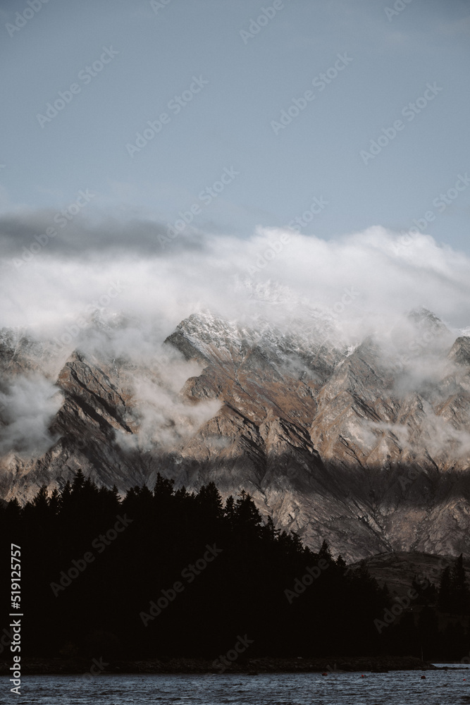 The Remarkables Mountain Range on a cold winters day taken in Queenstown New Zealand