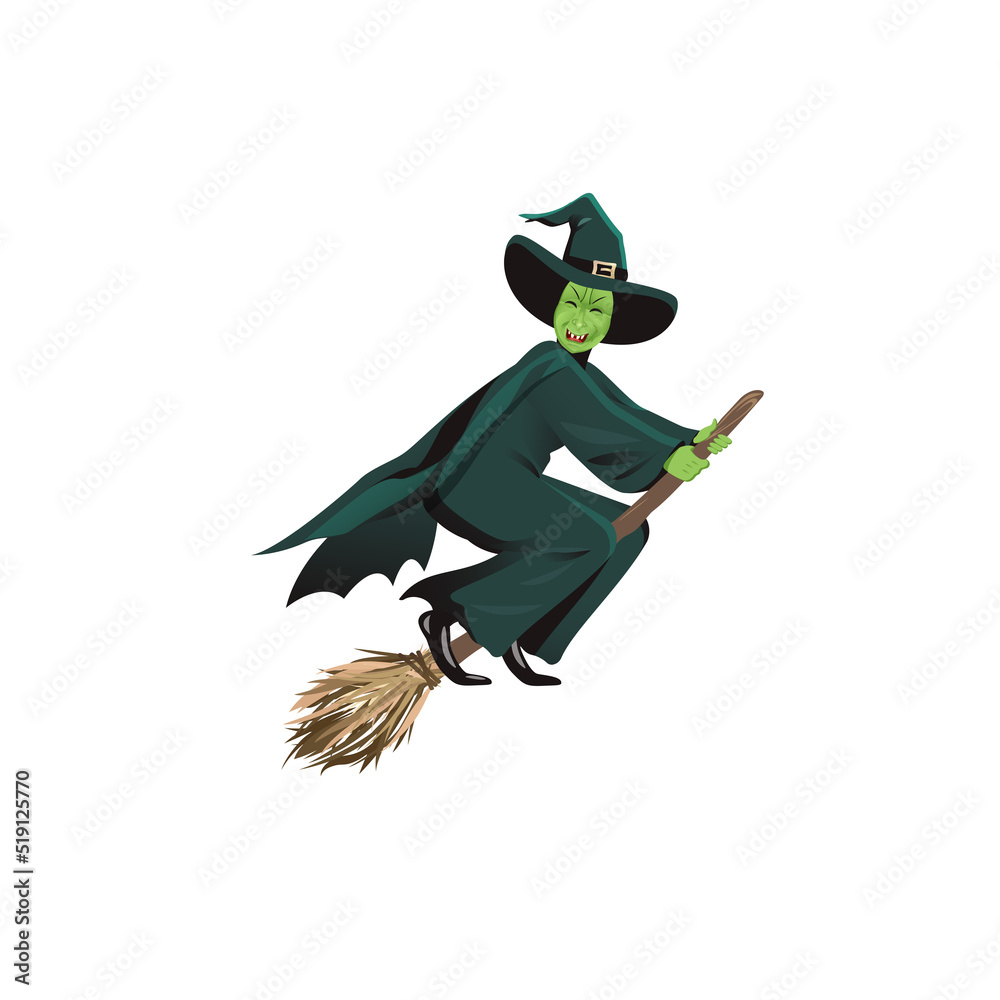 Cartoon wicked witch flying on broomstick Stock Vector Adobe Stock