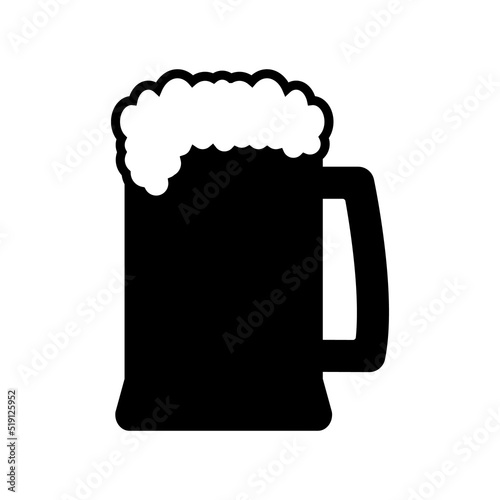 Overflowing mug with beer and foam. Vector illustration and silhouette. 