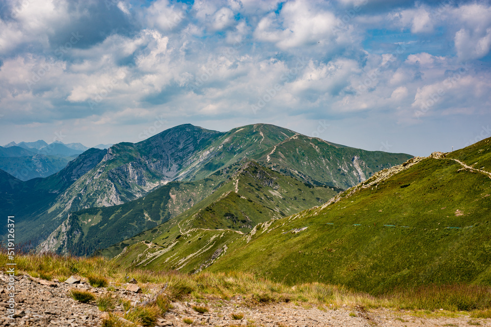 Fototapeta premium Beautiful view of the Tatra Mountains landscape. View of the mountains from the top. High mountain landscape.