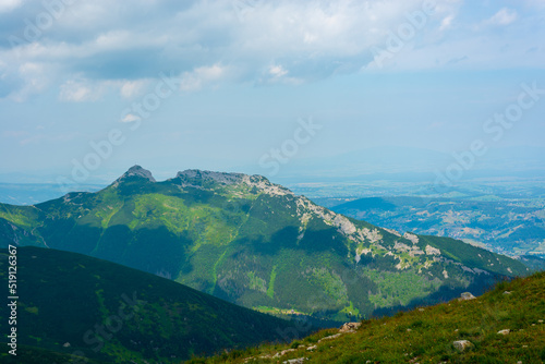 Beautiful view of the Tatra Mountains landscape. View of the mountains from the top. High mountain landscape.