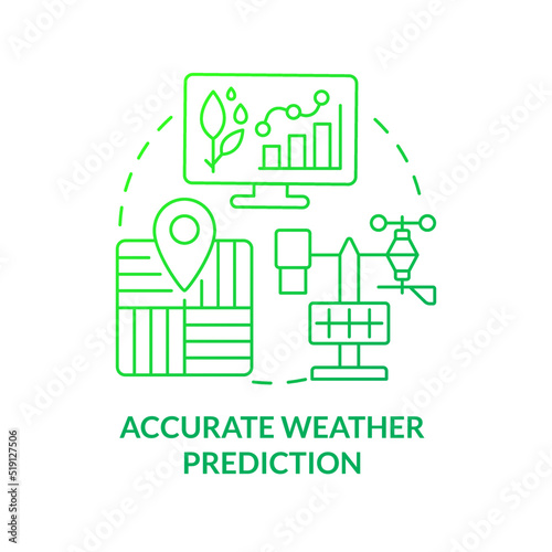 Accurate weather prediction green gradient concept icon. Innovative tool. Increased crop yield abstract idea thin line illustration. Isolated outline drawing. Myriad Pro-Bold font used