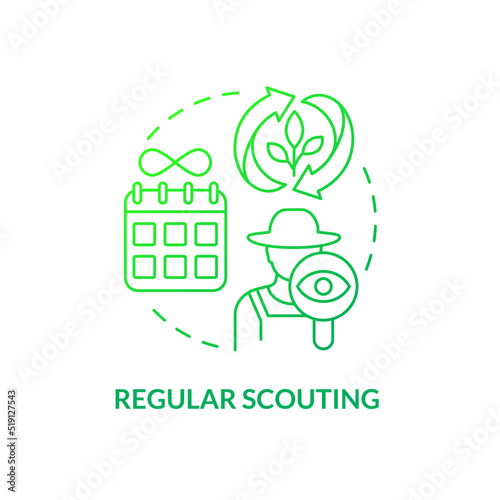 Regular scouting green gradient concept icon. Monitor plant development. Increased crop yield abstract idea thin line illustration. Isolated outline drawing. Myriad Pro-Bold font used