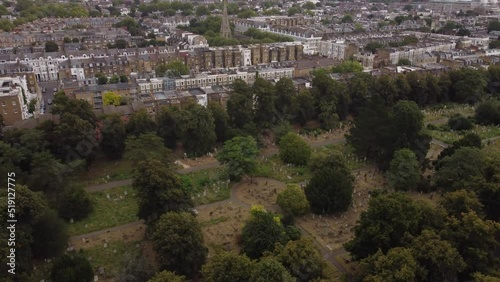 Aerial view of Brompton Cemetery and urban development in the background. photo