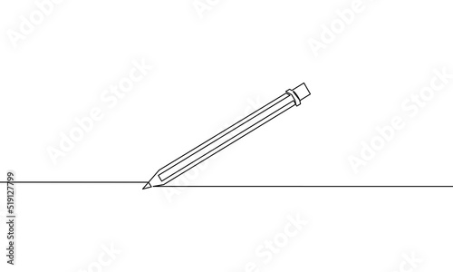 Continuous line drawing of pencil, vector illustration, object one line, single line art, back to school