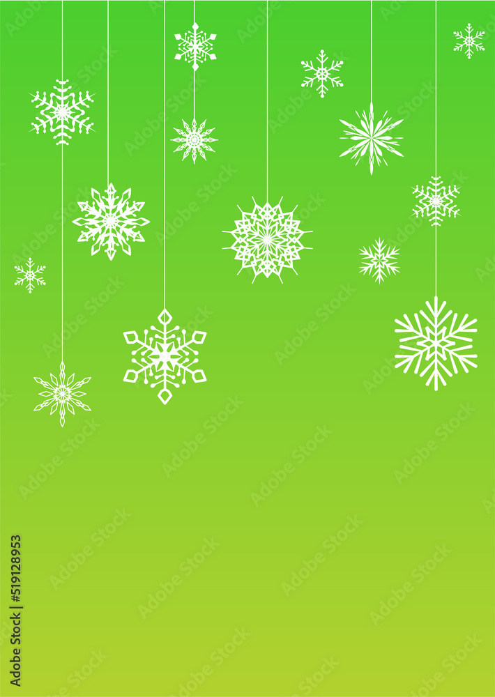 グリーンクリスマス背景　雪の結晶オーナメント