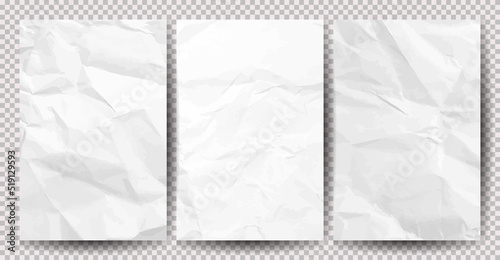 Set of white сlean crumpled papers