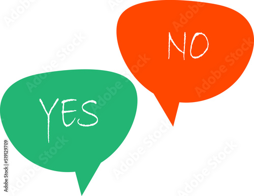 Yes No  text on the conversation form. Green and red color. Vector illustration of yes no in a speech bubble isolated on white background.