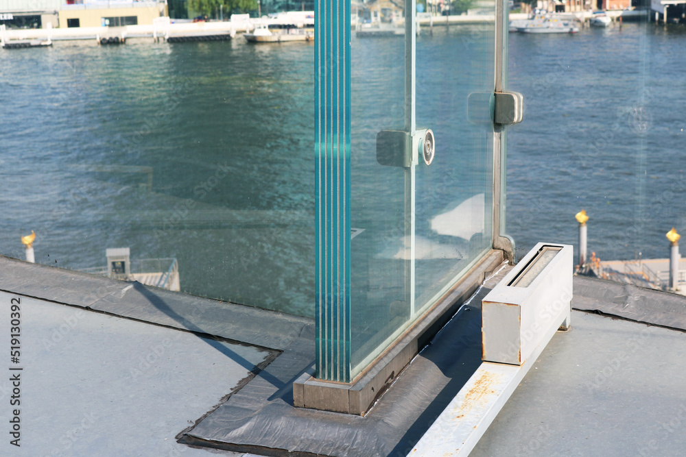 Naklejka premium Resistant laminated glass structure special thickness installed on aluminium frame. 