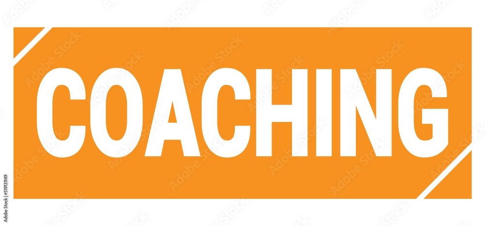 COACHING text written on orange stamp sign. COACHING text written on orange stamp sign.