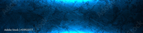 Grunge blue texture with blue neon illumination abstract banner. Vector retro background