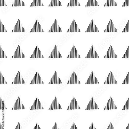 Vector. Hand drawn seamless monochrome pattern with striped, triangles, dashes, stripes. Mosaic. Repeating geometric texture, geometric shape. Dividers.