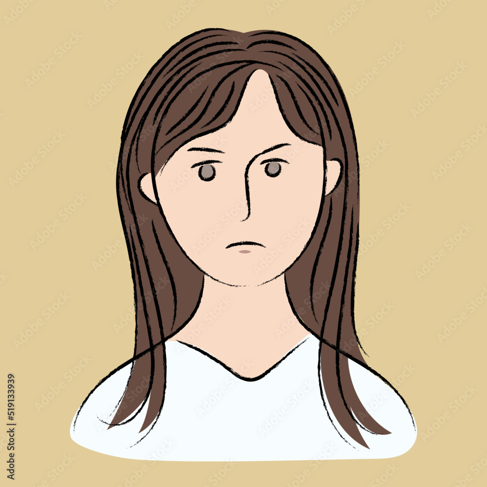 怒っている女性、不満、怒り、ベタ塗り