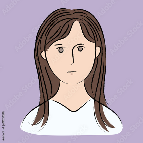 無表情な女性、心配、不安、ベタ塗り