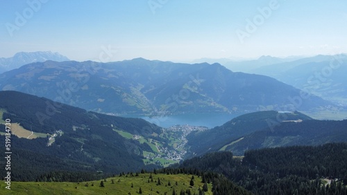 Lake Zel Am See, Austria in Mountain Range - Ariel Drone shot photo