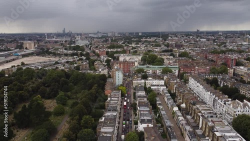 Drone view of Brompton Cemetery and the streets of Kensington in London photo