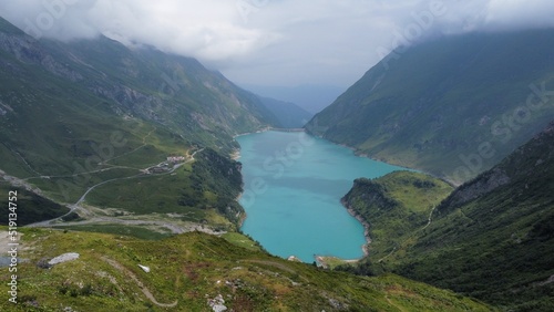 Reservoir in Austrian Mountains 2 - Ariel Drone Shot
