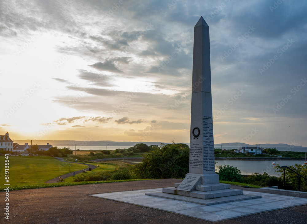 War Memorial Cenotaph in the coastal village of Groomsport in Co. Down Northern Ireland as taken from the front right side