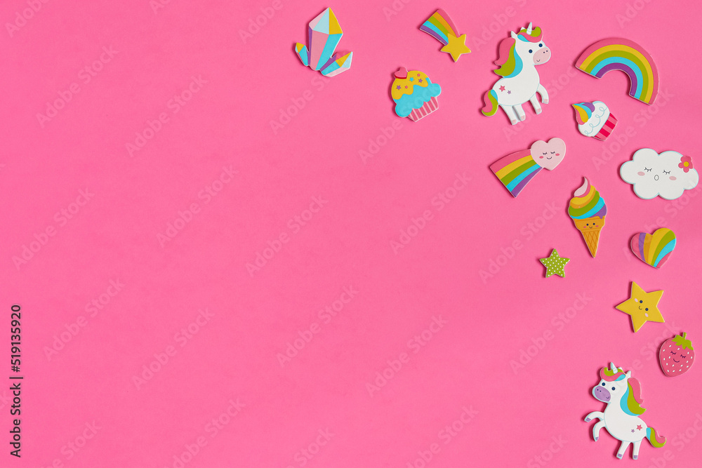 Unicorn stickers on pink background