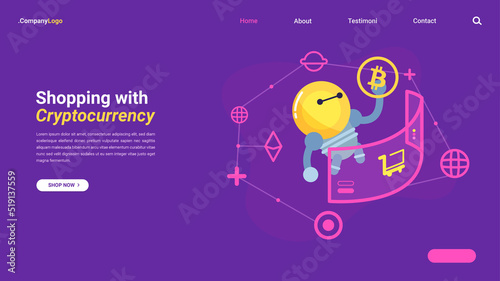 Shopping With Cryptocurrency Homepage, Landing Page Design