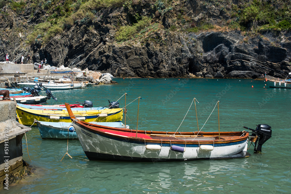 boats in the bay of  Vernazza