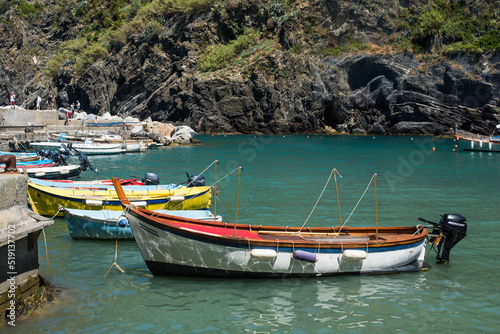 boats in the bay of  Vernazza