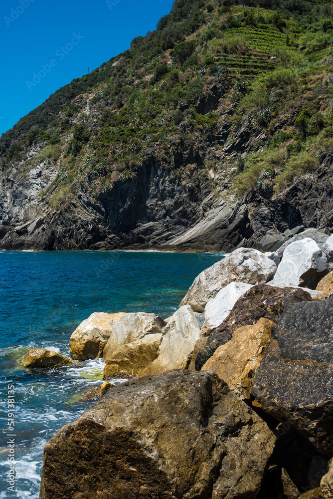 rocks and beaches of the Ligurian sea in Italy 
